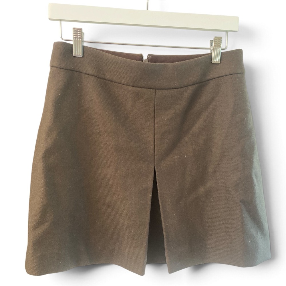 J.Crew Brown 100% Wool Pleated Mini Skirt Size 6 A-Line Preppy Academic